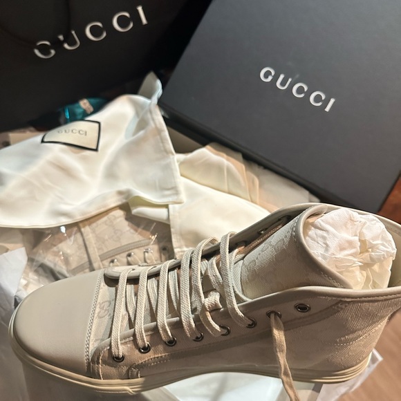 Mens Gucci GG Canvas Leather High-Top Sneaker
